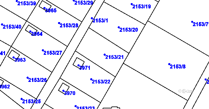 Parcela st. 2153/21 v KÚ Podmokly, Katastrální mapa