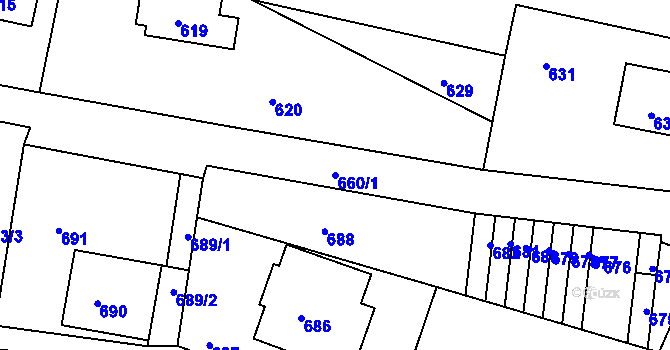 Parcela st. 660/1 v KÚ Podmokly, Katastrální mapa