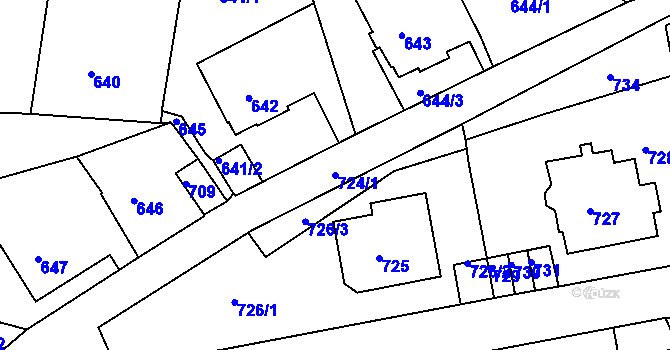 Parcela st. 724/1 v KÚ Podmokly, Katastrální mapa