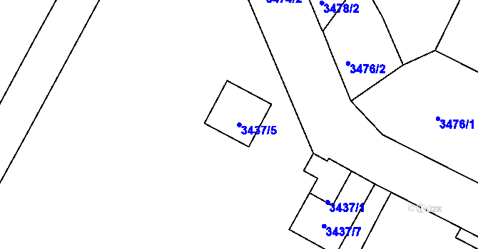 Parcela st. 3437/5 v KÚ Podmokly, Katastrální mapa