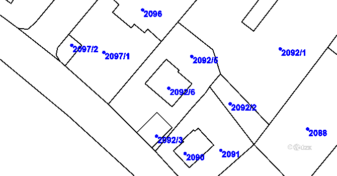 Parcela st. 2092/6 v KÚ Podmokly, Katastrální mapa