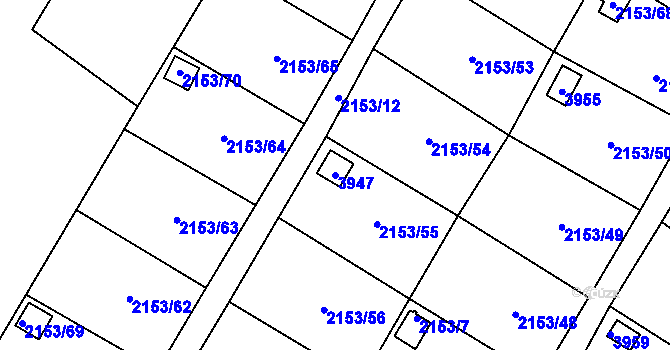 Parcela st. 3947 v KÚ Podmokly, Katastrální mapa