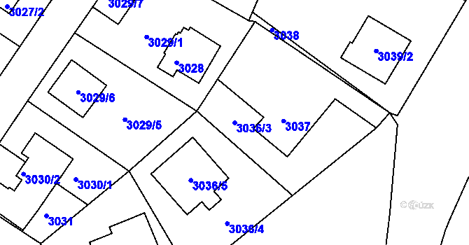 Parcela st. 3036/3 v KÚ Podmokly, Katastrální mapa