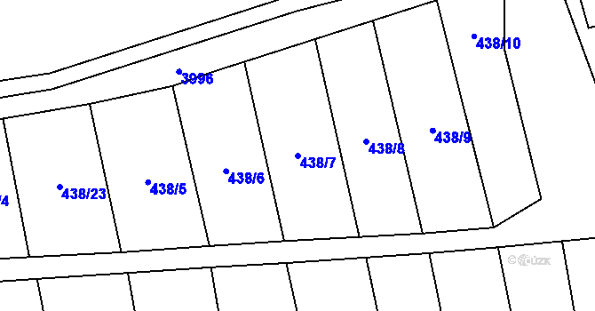 Parcela st. 438/7 v KÚ Podmokly, Katastrální mapa