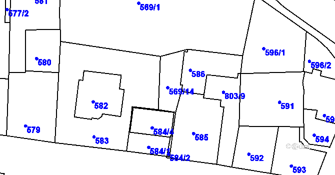 Parcela st. 569/14 v KÚ Podmokly, Katastrální mapa
