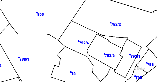 Parcela st. 792/4 v KÚ Podmokly, Katastrální mapa