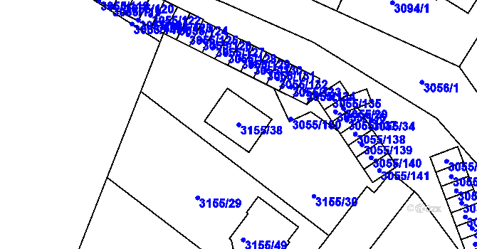 Parcela st. 3155/38 v KÚ Podmokly, Katastrální mapa