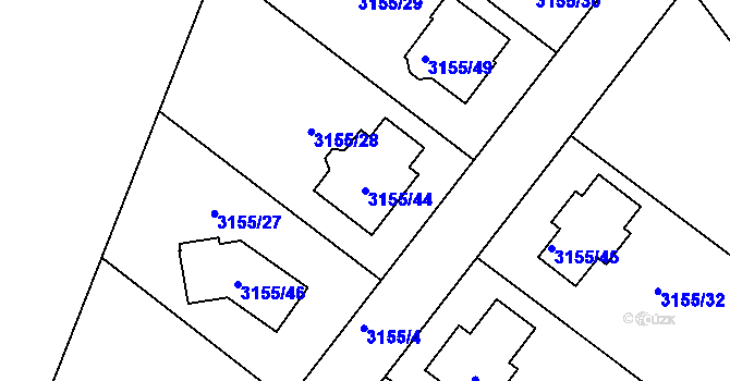 Parcela st. 3155/44 v KÚ Podmokly, Katastrální mapa