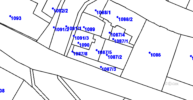 Parcela st. 1087/5 v KÚ Podmokly, Katastrální mapa