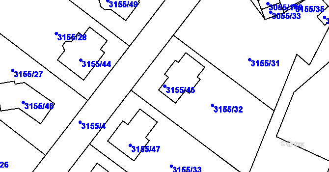 Parcela st. 3155/45 v KÚ Podmokly, Katastrální mapa