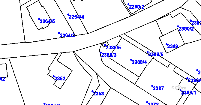 Parcela st. 2388/3 v KÚ Podmokly, Katastrální mapa