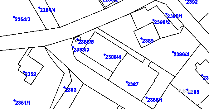 Parcela st. 2388/4 v KÚ Podmokly, Katastrální mapa
