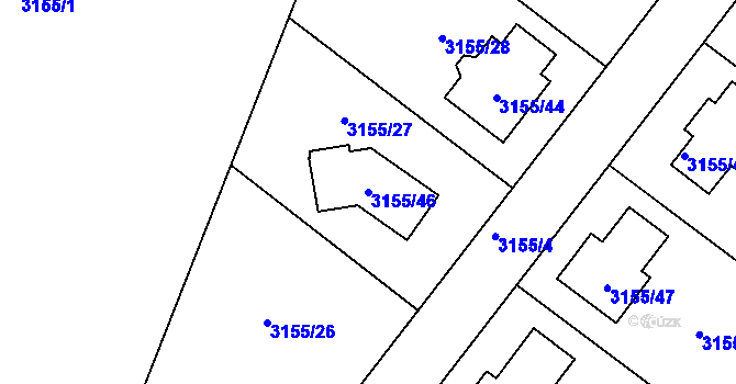 Parcela st. 3155/46 v KÚ Podmokly, Katastrální mapa