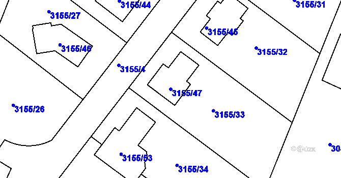 Parcela st. 3155/47 v KÚ Podmokly, Katastrální mapa