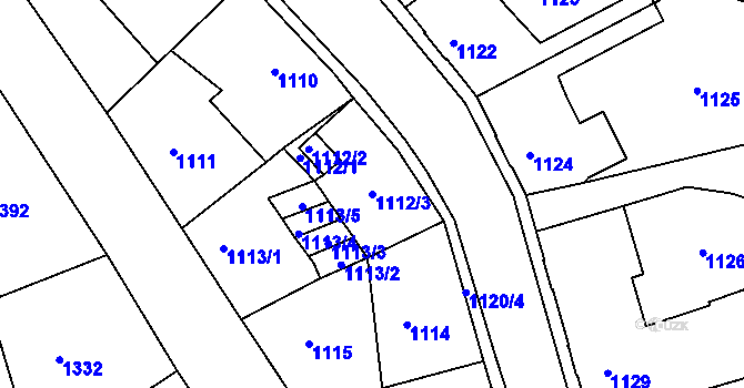 Parcela st. 1112/3 v KÚ Podmokly, Katastrální mapa