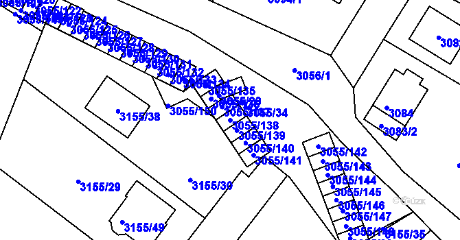 Parcela st. 3055/138 v KÚ Podmokly, Katastrální mapa