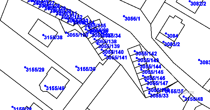 Parcela st. 3055/141 v KÚ Podmokly, Katastrální mapa