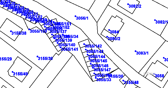 Parcela st. 3055/142 v KÚ Podmokly, Katastrální mapa