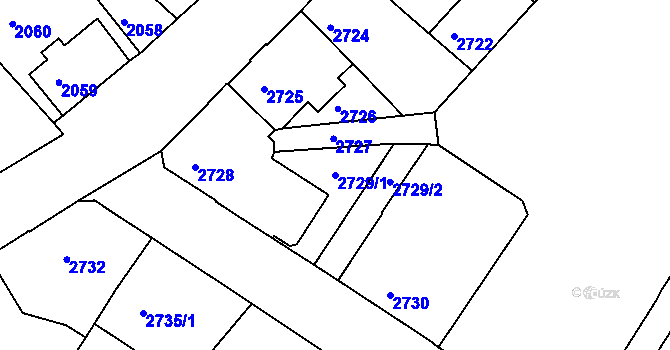 Parcela st. 2729/1 v KÚ Podmokly, Katastrální mapa