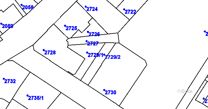 Parcela st. 2729/2 v KÚ Podmokly, Katastrální mapa