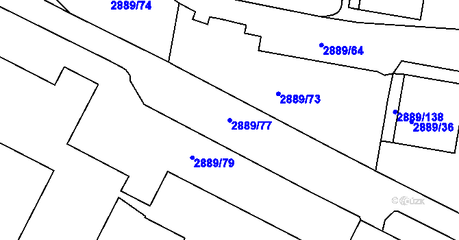 Parcela st. 2889/77 v KÚ Podmokly, Katastrální mapa