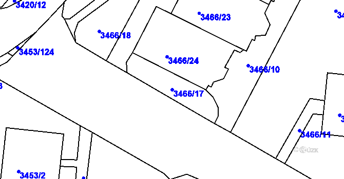 Parcela st. 3466/17 v KÚ Podmokly, Katastrální mapa