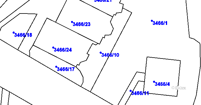 Parcela st. 3466/10 v KÚ Podmokly, Katastrální mapa