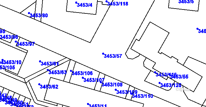 Parcela st. 3453/57 v KÚ Podmokly, Katastrální mapa