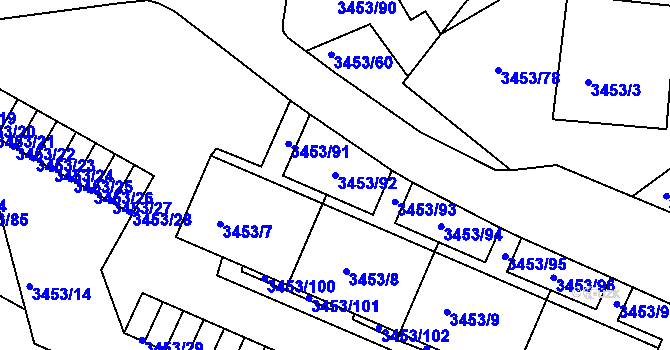 Parcela st. 3453/92 v KÚ Podmokly, Katastrální mapa