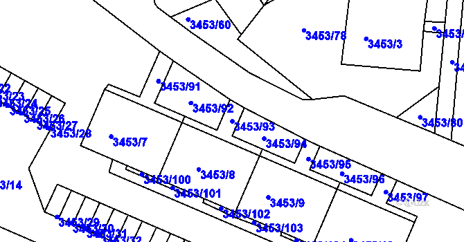 Parcela st. 3453/93 v KÚ Podmokly, Katastrální mapa