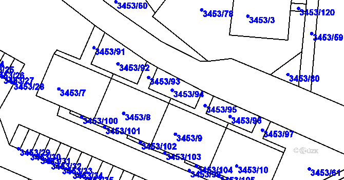 Parcela st. 3453/94 v KÚ Podmokly, Katastrální mapa