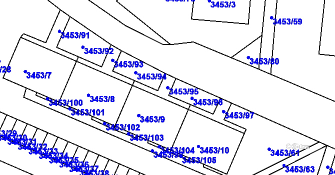 Parcela st. 3453/95 v KÚ Podmokly, Katastrální mapa