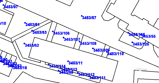 Parcela st. 3453/108 v KÚ Podmokly, Katastrální mapa