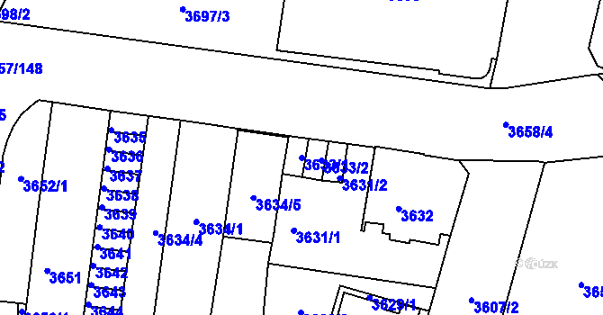 Parcela st. 3633/1 v KÚ Podmokly, Katastrální mapa
