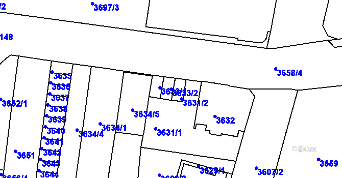 Parcela st. 3633/2 v KÚ Podmokly, Katastrální mapa