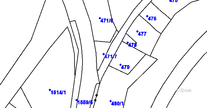 Parcela st. 471/7 v KÚ Podmokly, Katastrální mapa