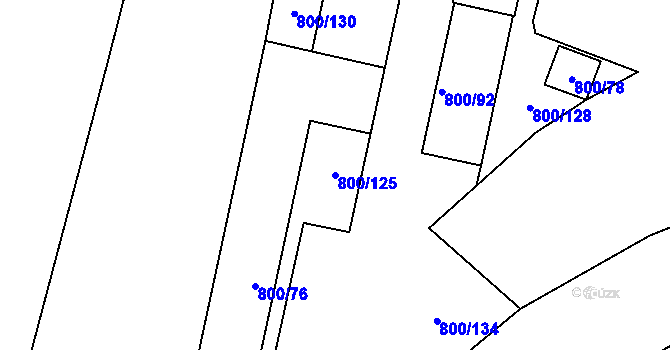 Parcela st. 800/125 v KÚ Podmokly, Katastrální mapa