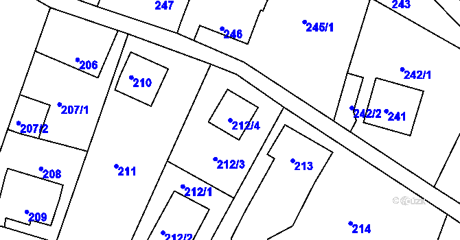 Parcela st. 212/4 v KÚ Podmokly, Katastrální mapa
