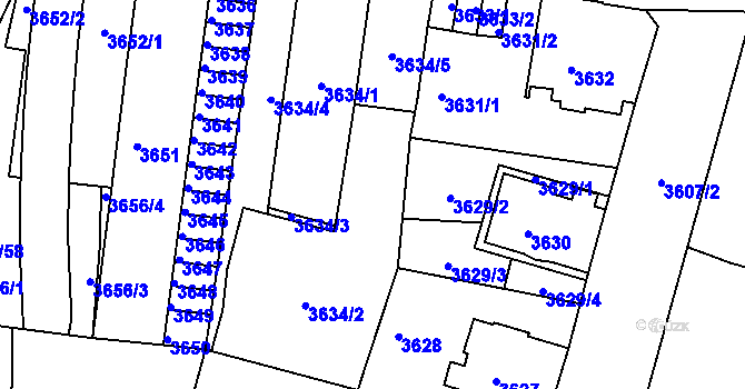 Parcela st. 3634/6 v KÚ Podmokly, Katastrální mapa