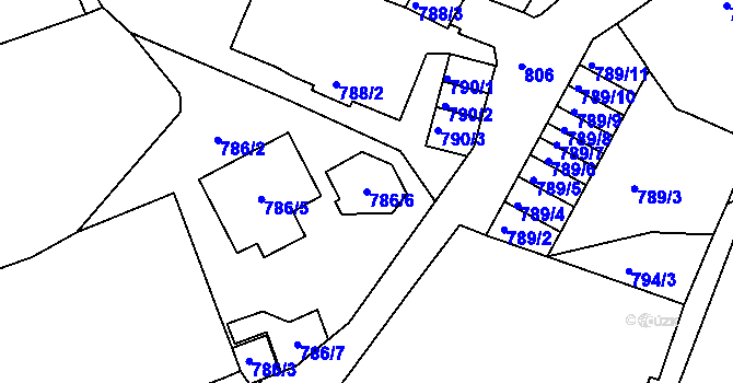 Parcela st. 786/6 v KÚ Podmokly, Katastrální mapa