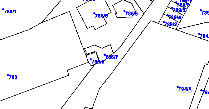 Parcela st. 786/7 v KÚ Podmokly, Katastrální mapa