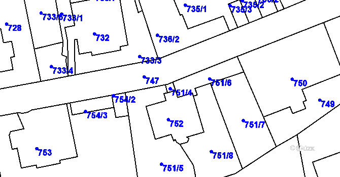 Parcela st. 751/4 v KÚ Podmokly, Katastrální mapa