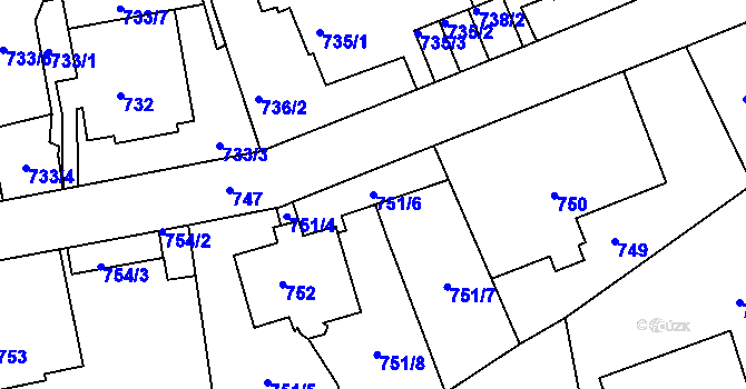 Parcela st. 751/6 v KÚ Podmokly, Katastrální mapa