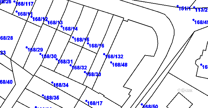 Parcela st. 168/132 v KÚ Podmokly, Katastrální mapa