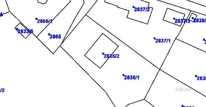 Parcela st. 2835/2 v KÚ Podmokly, Katastrální mapa