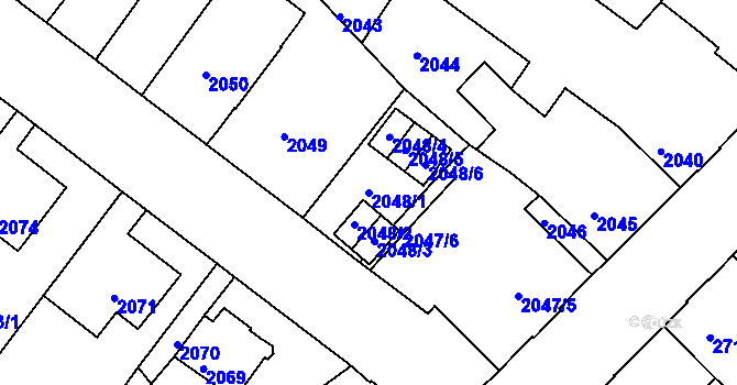Parcela st. 2048/1 v KÚ Podmokly, Katastrální mapa