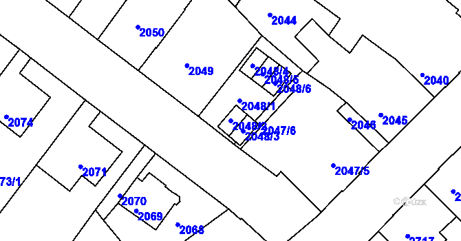 Parcela st. 2048/2 v KÚ Podmokly, Katastrální mapa