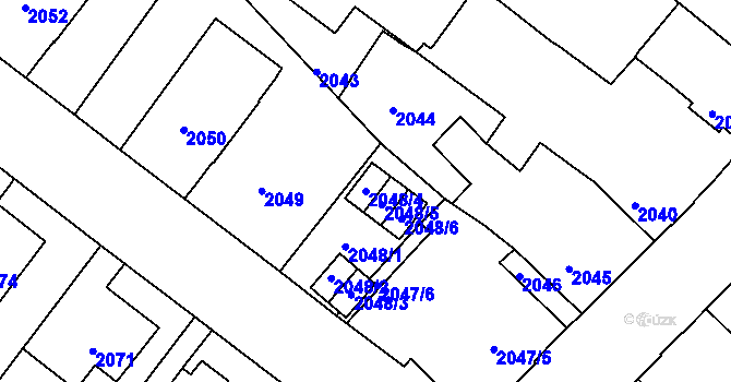 Parcela st. 2048/4 v KÚ Podmokly, Katastrální mapa