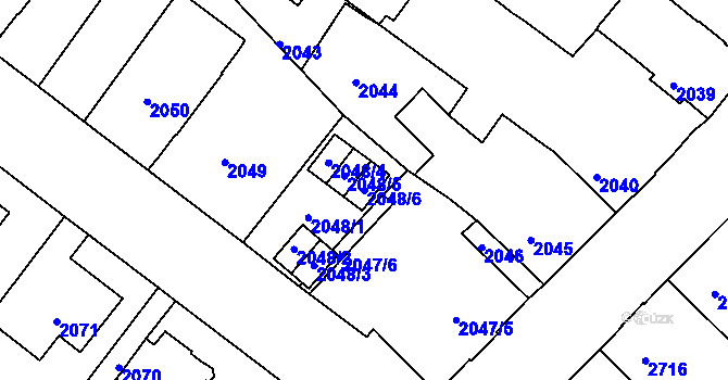 Parcela st. 2048/6 v KÚ Podmokly, Katastrální mapa