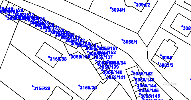 Parcela st. 3055/152 v KÚ Podmokly, Katastrální mapa